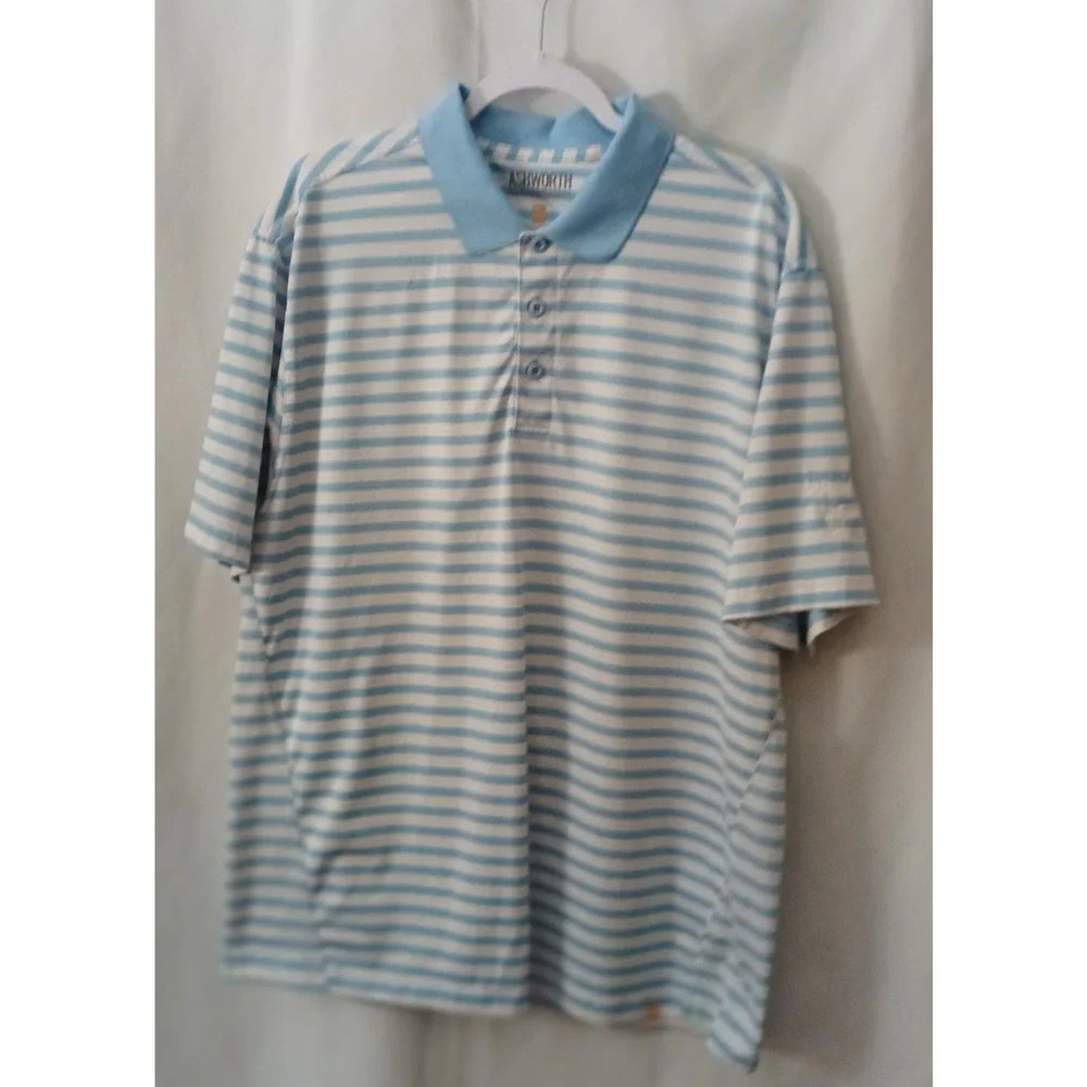 Vintage Men's Polo Shirt Blue Stripes Golf Y2K Retro Country Club Oversized**